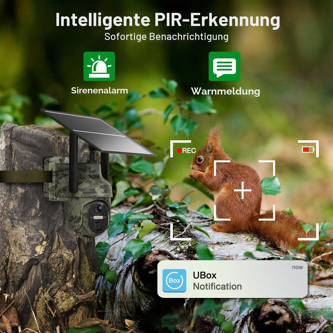 Lemnoi 4G LTE Solar Wildkamera mit Bewegungsmelder, Akku Wildkamera mit SIM Karte Preinstalliert und