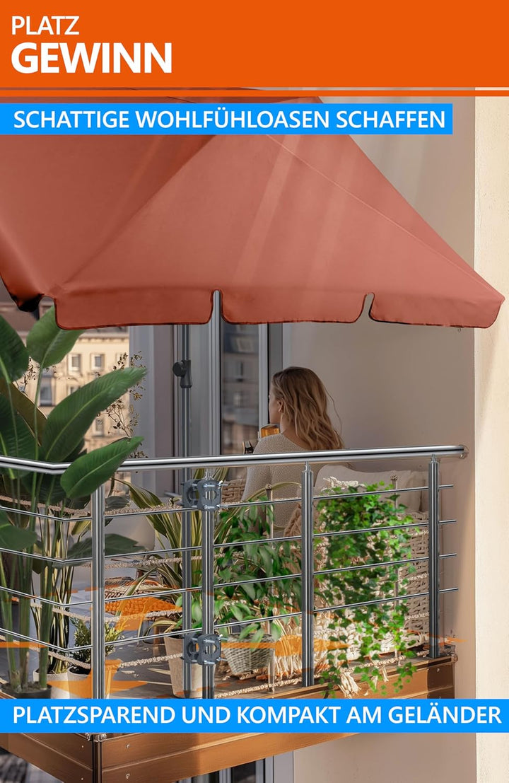 4smile Sonnenschirm Balkon SunnyShade, 200 x 125 cm, Orange - UPF 50+ Sonnenschirm rechteckig als So
