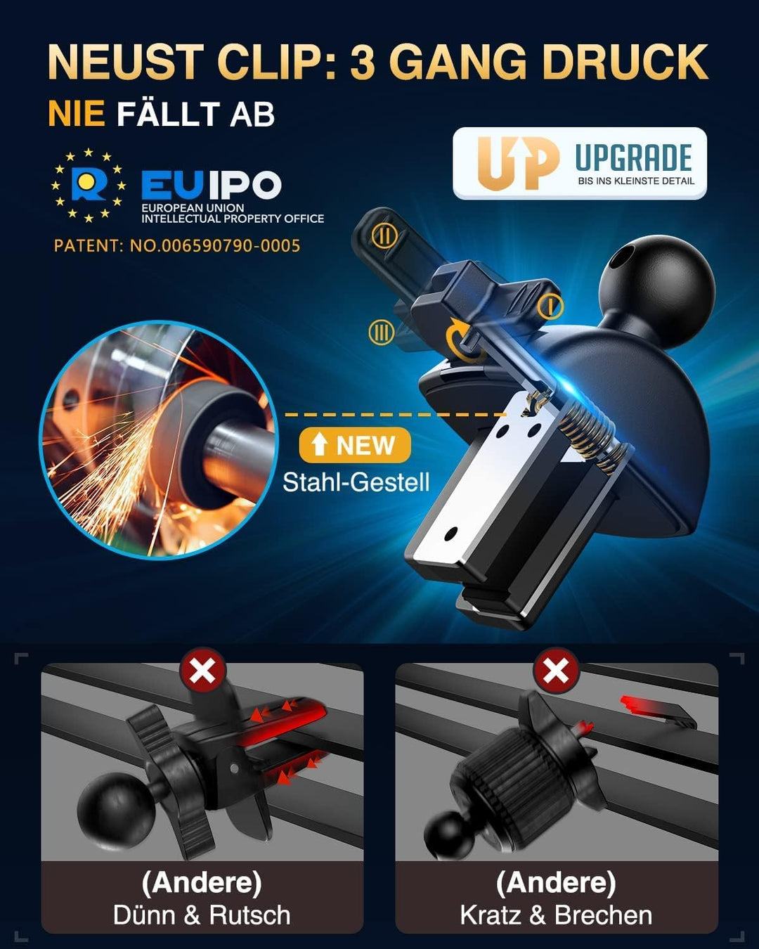 VANMASS Handyhalterung Auto 2024 Upgrade Super Stabil 3 in 1 Saugnapf &amp; Lüftung 100% Sicher Universa