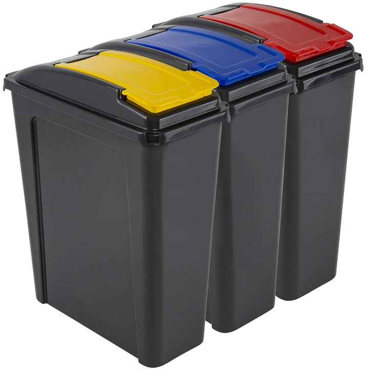 3 Stück Mülleimer mit Deckel 25 Liter - GELB ROT BLAU - Recycling Mülltrennung Abfalleimer Abfallbeh