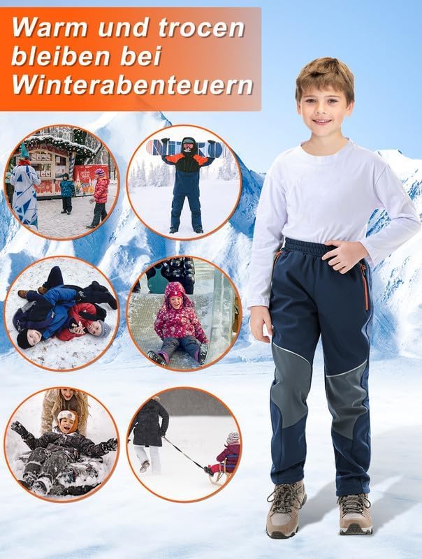 Zzkouine Kinder Softshellhose Schneehose Skihose Warme Hosen Jungen Mädchen Winterhose Outdoorhose W