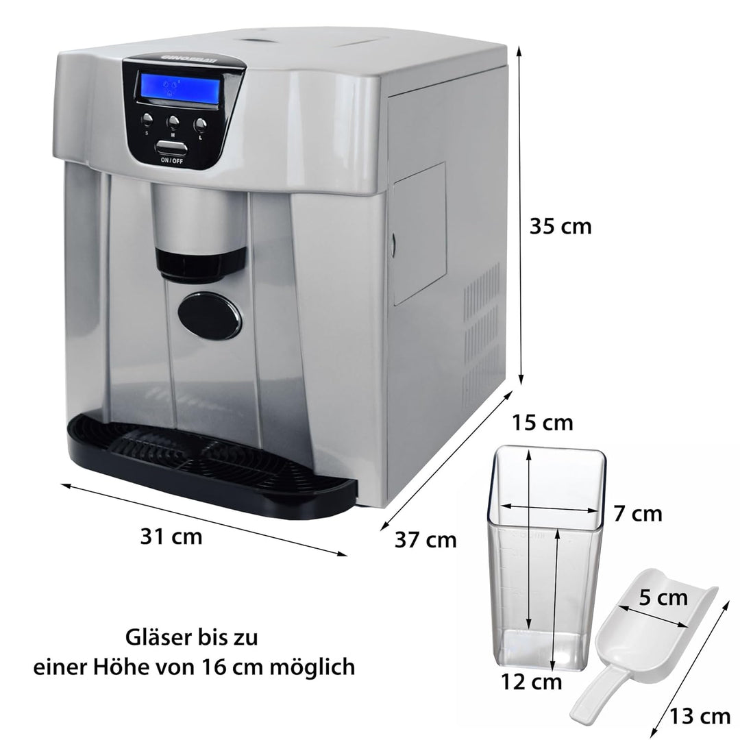 Syntrox Eiswürfelmaschine Flumbia (Display + Spender), 15 kg Eis pro Tag, 3 Eiswürfelgrössen, Robust