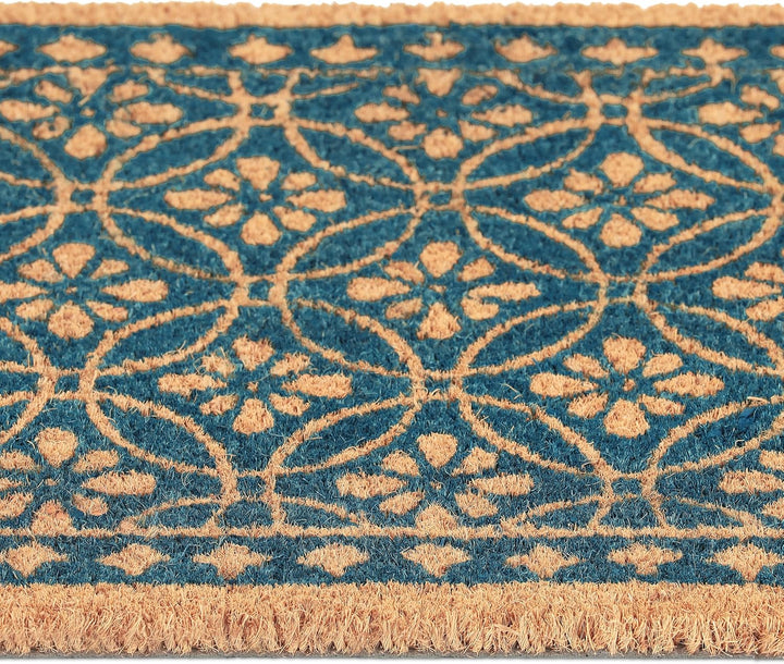 Relaxdays Fussmatte aus Kokos, florales Design, Türmatte aussen & innen, gummierte Kokosmatte 60x40
