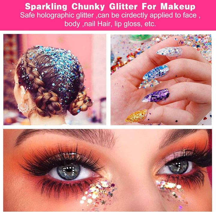Gold Holographische Glitzer für Gesicht, Körper, Nagelkunst, Make Up, Haar, Slime und Basteln DIY, G