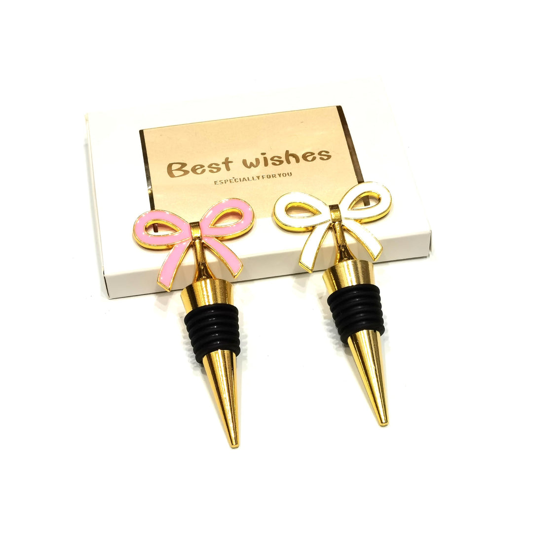Bow Weinverschlüsse für Weinflaschen, 2er-Pack – Gold Fliegenverschluss-Flaschenset – Rosa, weisse f