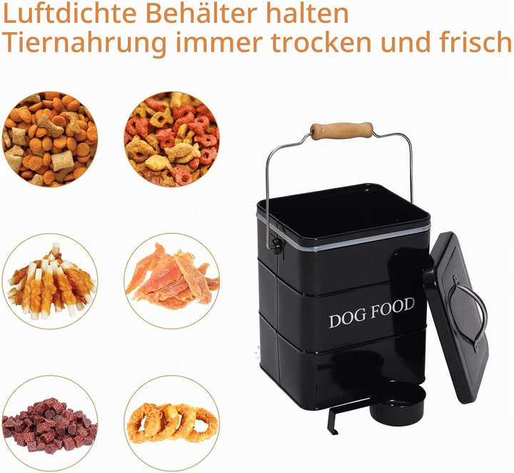 Geyecete - Futtertonnen für Haustierfutter, Vorratsbehälter mit Deckel und Schaufel, Metall futterbo