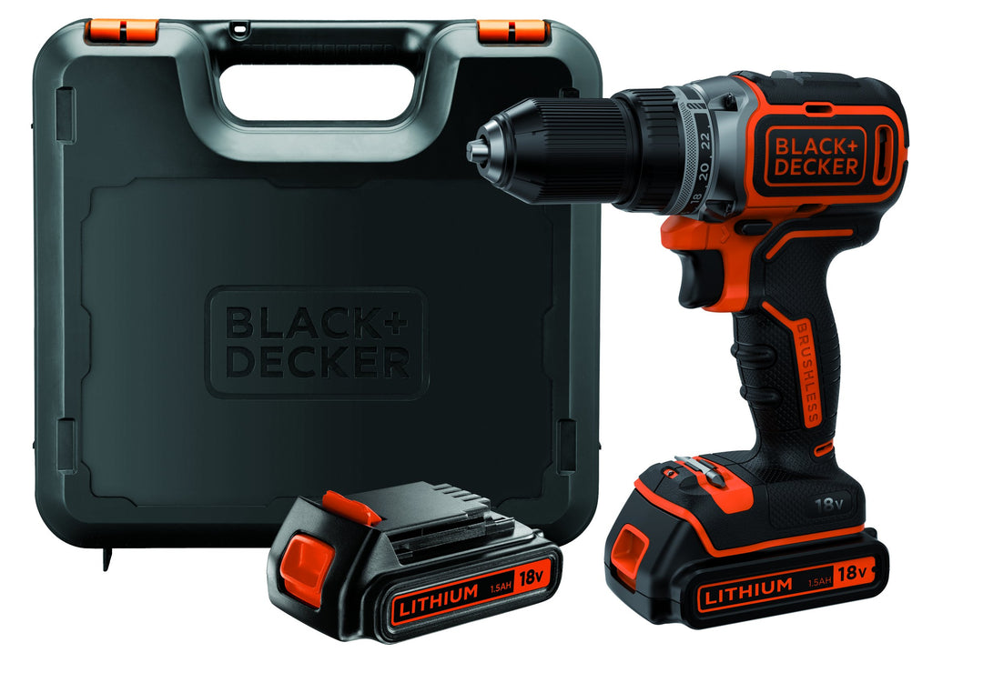 Black+Decker Akku-Bohrschrauber, Bohrmaschine (18 V 1.5Ah, bürstenloses 2-Gang-Getriebe, LED-Arbeits