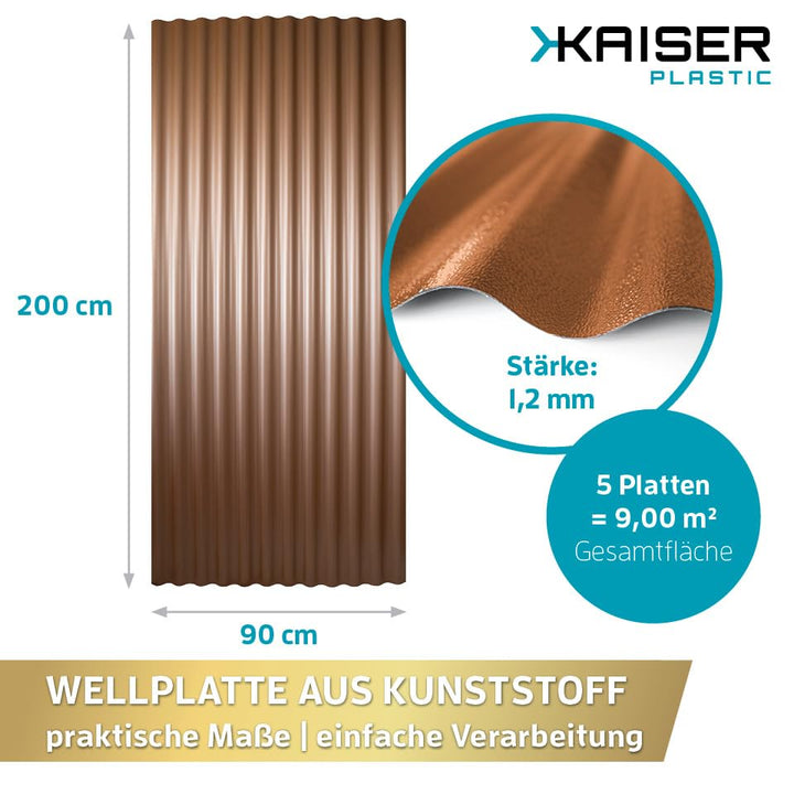 KAISER plastic® Wellplatten braun für Aussenbereich | Wellplatten Dach, Welldach Kunststoff | Sinus