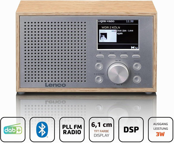 Lenco DAR-017 DAB+ Radio – kompaktes DAB+ Radio mit Bluetooth 5.0 - Senderspeicher - FM Empfänger -
