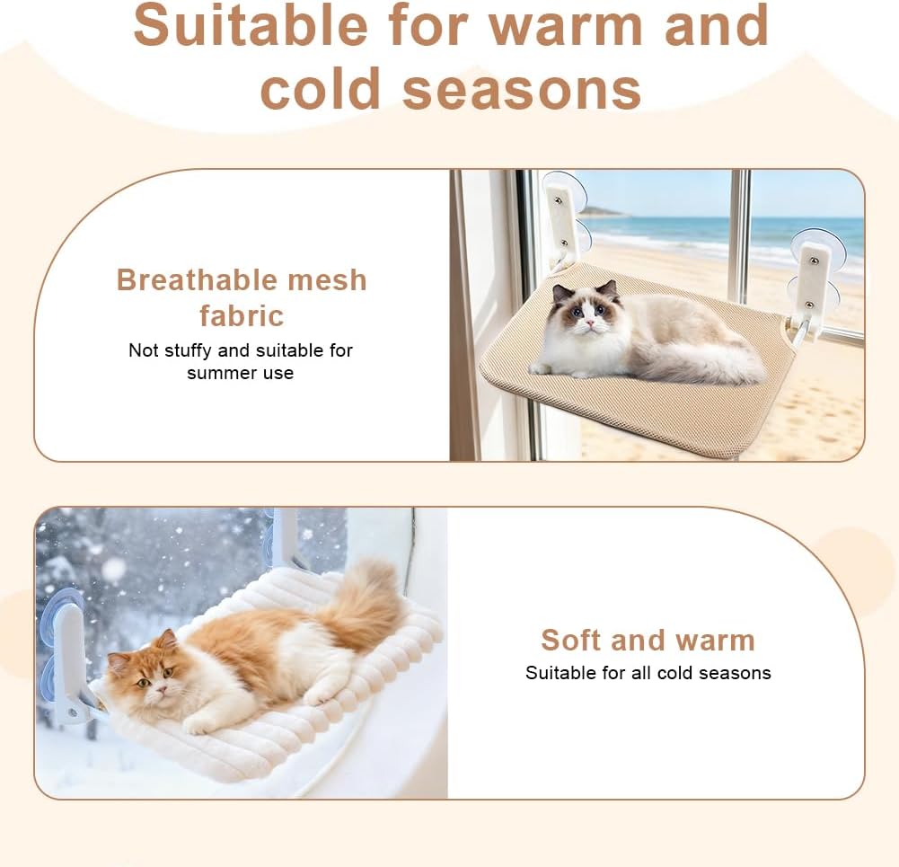 Katzen Fensterliege, Katzen Hängematte Weich mit Abnehmbarem Wendebezug, Fensterliege für Katzn, Wei
