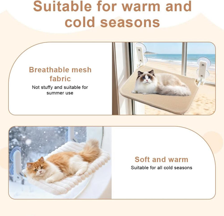 Katzen Fensterliege, Katzen Hängematte Weich mit Abnehmbarem Wendebezug, Fensterliege für Katzn, Wei
