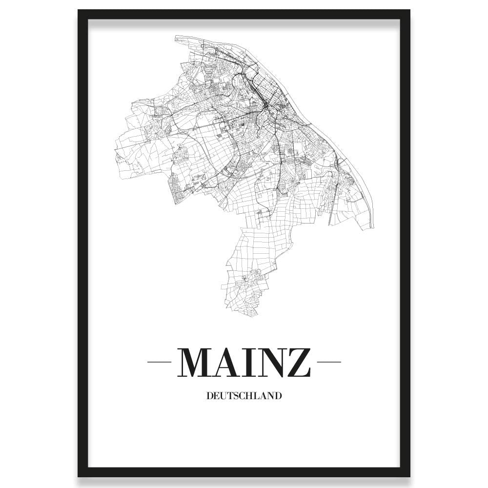 JUNIWORDS Stadtposter, Mainz, Wähle eine Grösse, 40 x 60 cm, Poster mit Rahmen, Schrift A, Weiss 40