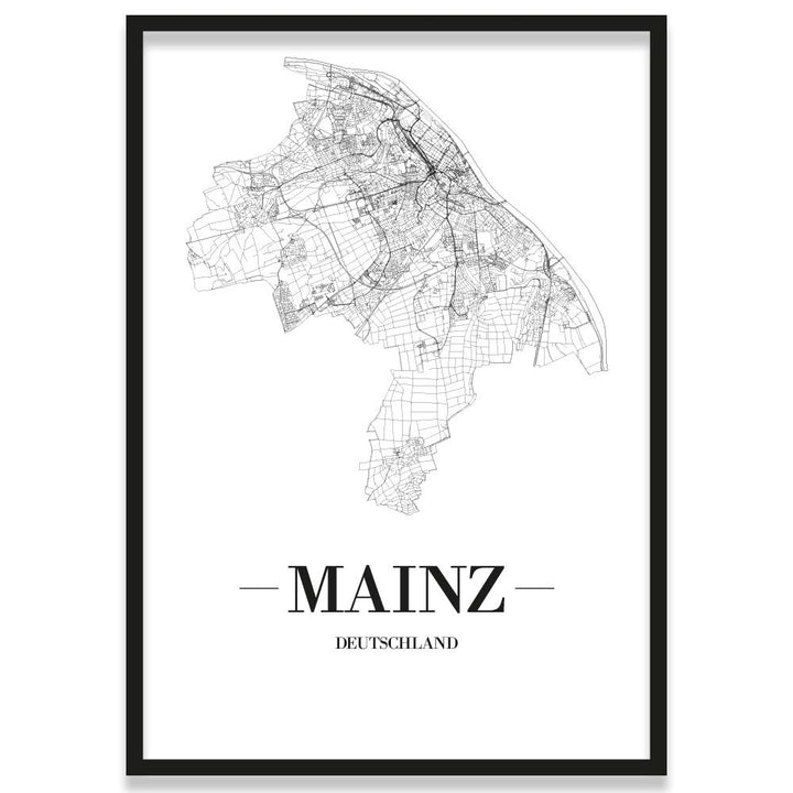 JUNIWORDS Stadtposter, Mainz, Wähle eine Grösse, 40 x 60 cm, Poster mit Rahmen, Schrift A, Weiss 40