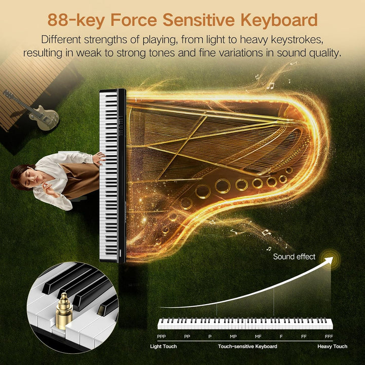 TERENCE E Piano 88 Tasten, Keyboard Piano mit Halbgewichtet, Faltbares Klavier mit Aufnahme und Blue