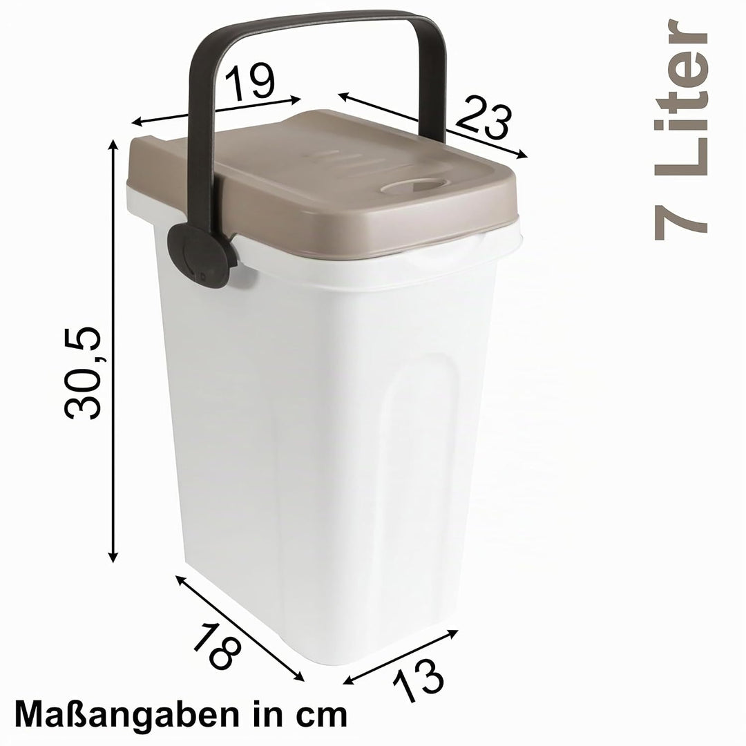 Abfalleimer 7 Liter Weiss-Taupe 23x19x30,5cm - mit Gummidichtung im Deckel mit dem Henkel verschlies