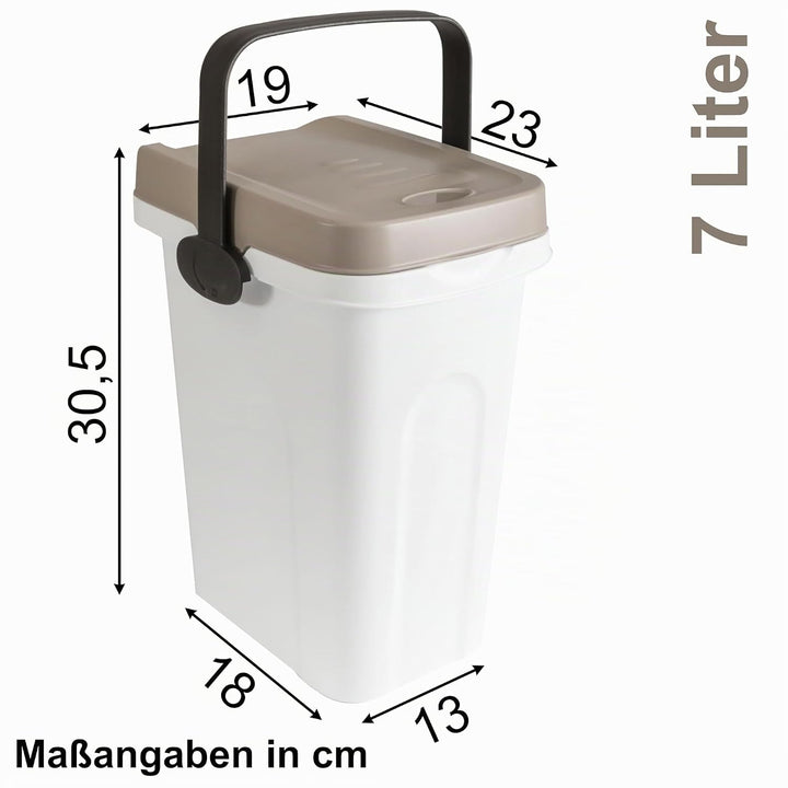 Abfalleimer 7 Liter Weiss-Taupe 23x19x30,5cm - mit Gummidichtung im Deckel mit dem Henkel verschlies