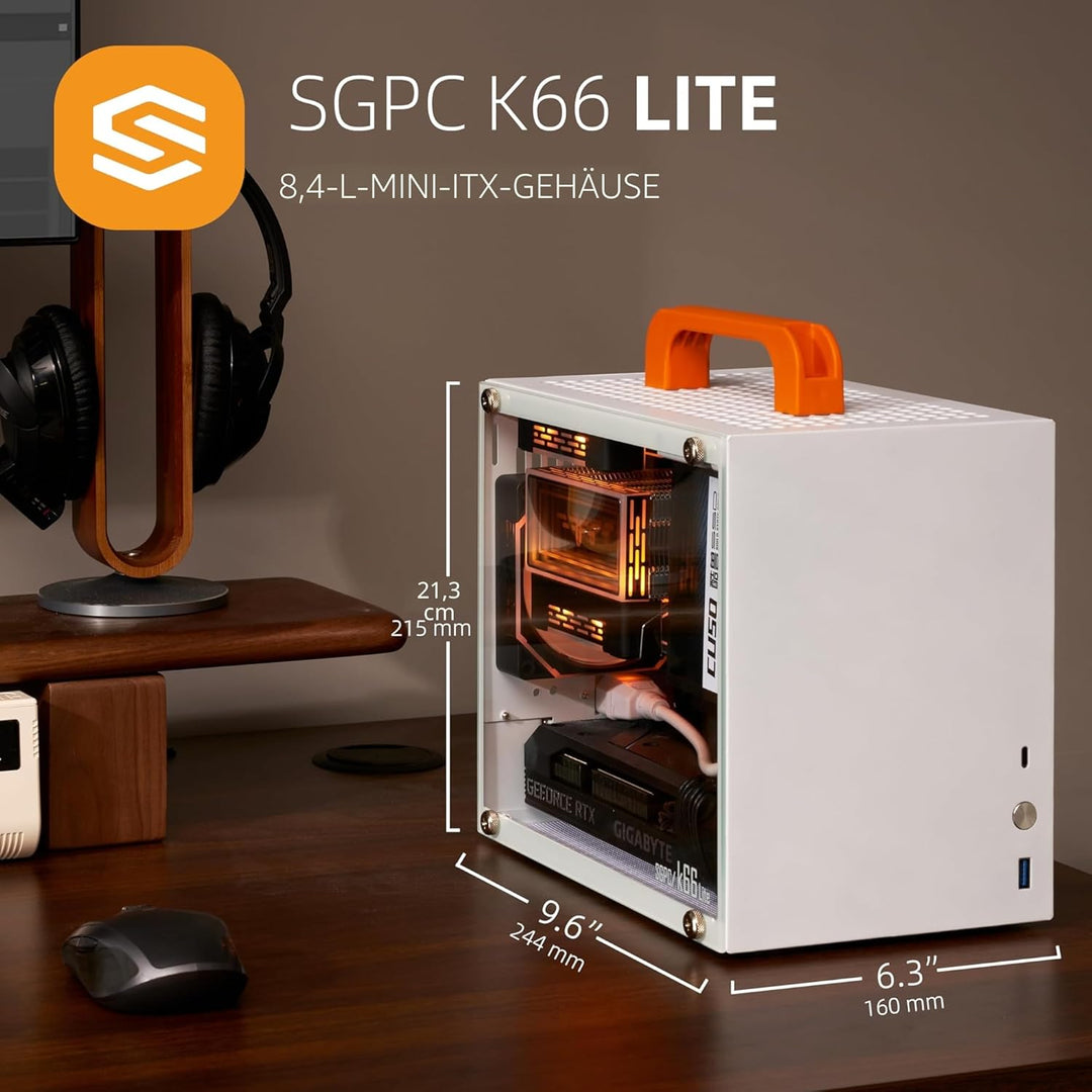 K66 Lite 8,4 l/kompaktes Mini-ITX-Gaming-Gehäuse/135-mm-CPU-Kühler und 240-mm-GPU- und SFX-Netzteil-