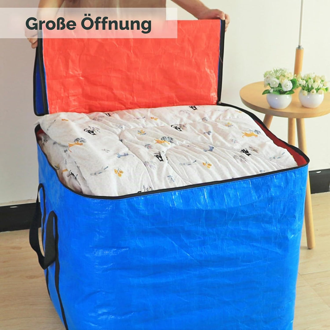 Blauer Packsack 50×50×50 cm 125L Aufbewahrungsbeutel mit Deckel und Griffen Faltbare Aufbewahrungsbo