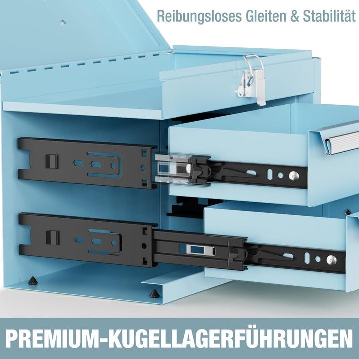 WORKPRO Metall Schubladenbox mit 2 Schubladen & Oberer Stauraum Hellblau, 27,5x15x20,8cm Tisch Organ