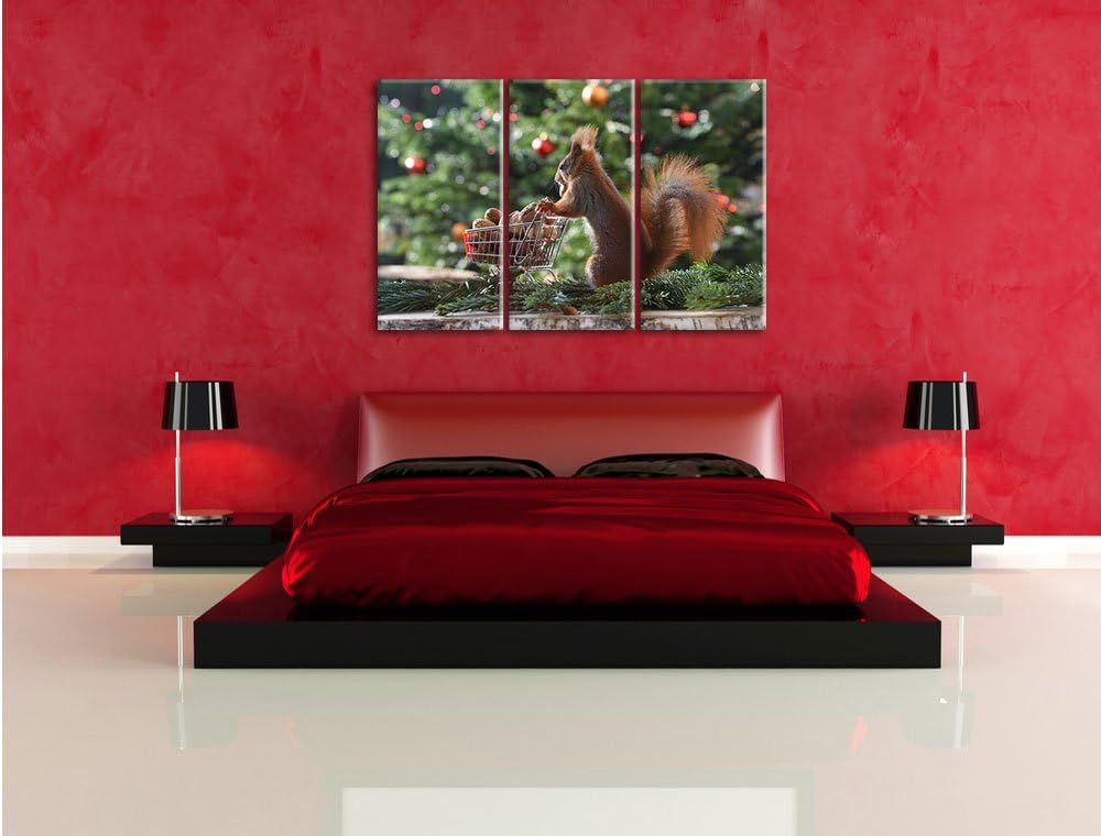 Pixxprint Eichhörnchen als Leinwandbild | Grösse: 3 Teilig (120x80) | Wandbild| Kunstdruck | fertig