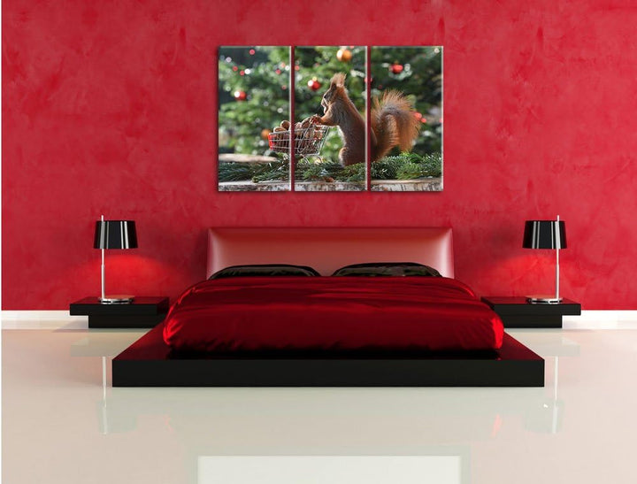 Pixxprint Eichhörnchen als Leinwandbild | Grösse: 3 Teilig (120x80) | Wandbild| Kunstdruck | fertig