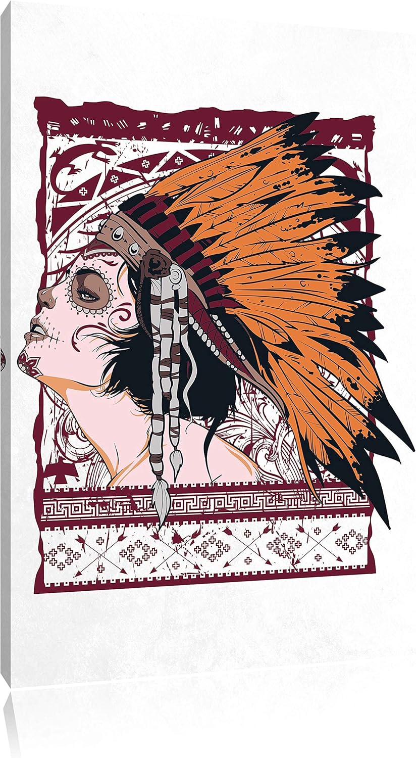 Pixxprint Indian Girl White Bild auf Leinwand, XXL riesige Bilder fertig gerahmt mit Keilrahmen, Kun