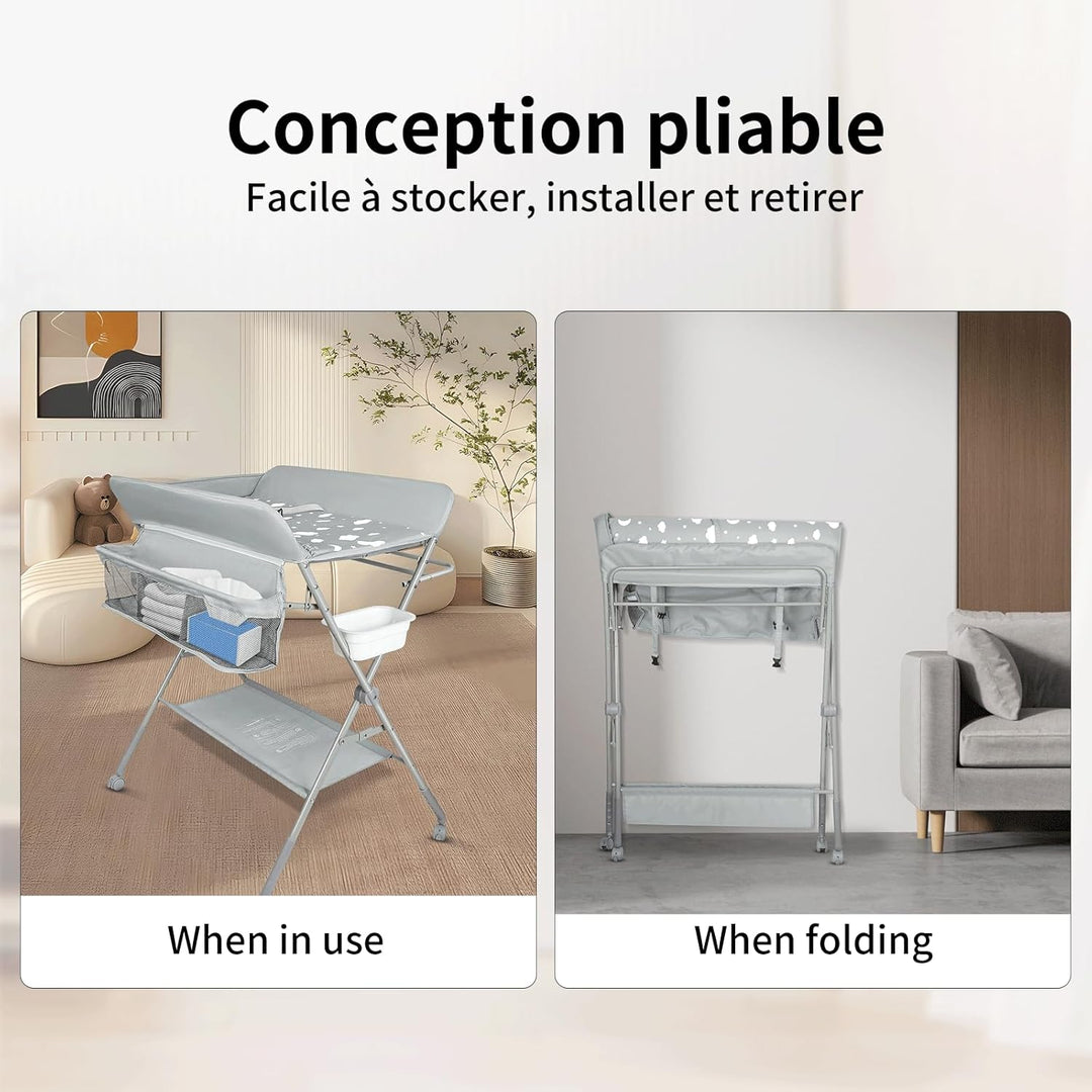 mobiler Wickeltisch mit Wickelaufsatz, Wickelkommode klappbar höhenverstellbar, Wickelkombi mit Sich