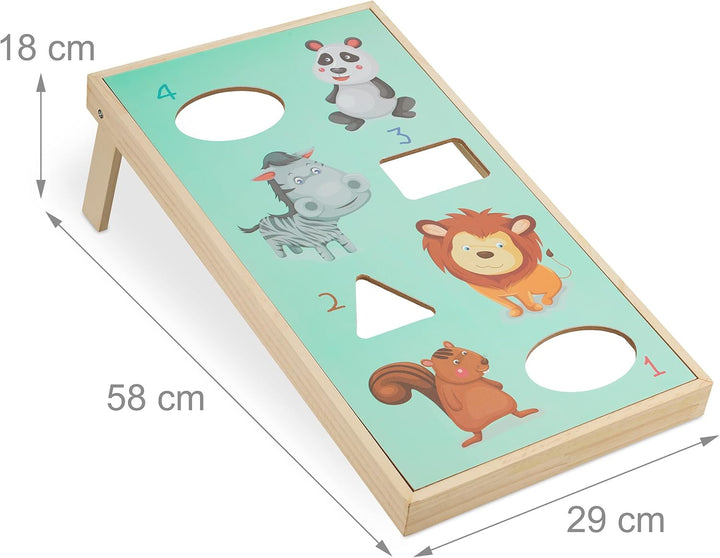 Relaxdays Cornhole Wurfspiel, 10 Bean Bags, Sackloch Spiel, HxBxT: 18 x 29 x 58 cm, drinnen & drauss