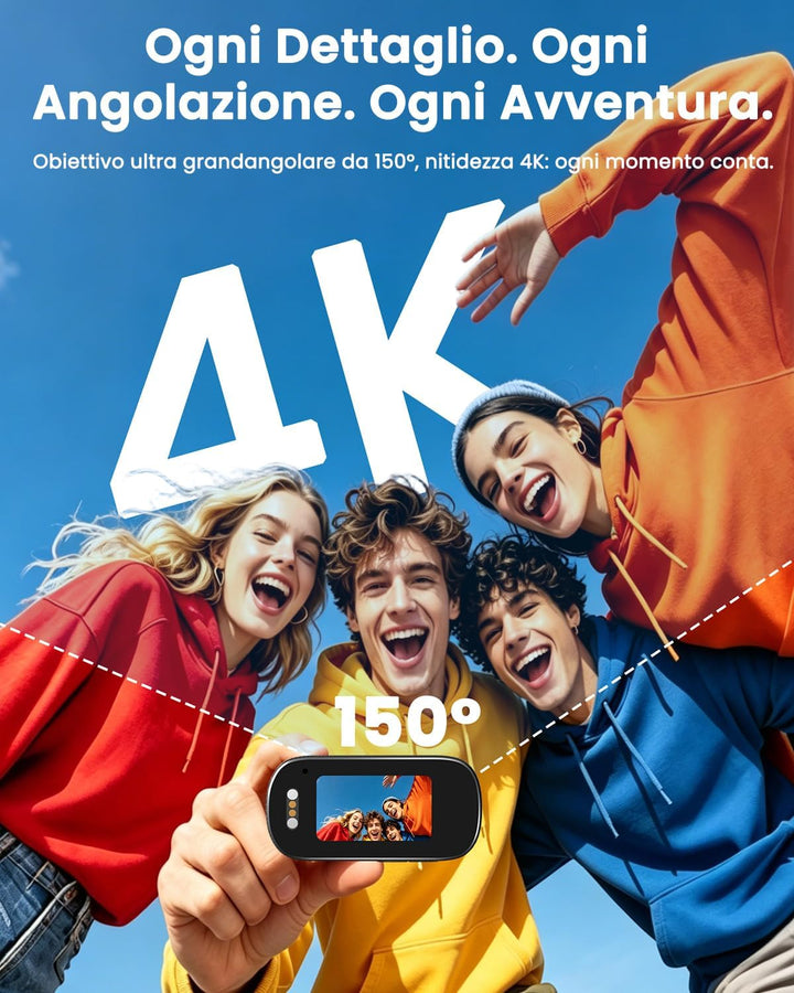 Bodycam 4K, Mini Action Cam Wasserdicht WiFi Bodycam Körperkamera Mini mit 64GB Karte Body Camera, P