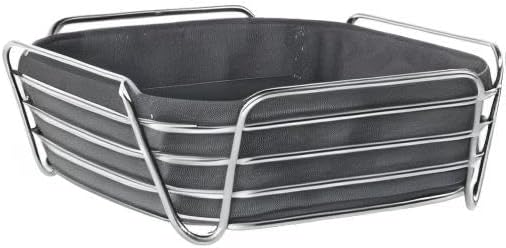 blomus -DELARA- Brotkorb L aus verchromtem Stahl, Magnet, Baumwoll-Stofftasche, trendiges und modern