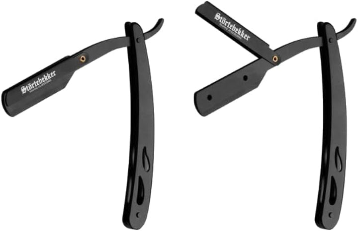 Störtebekker Premium Rasiermesser Set Schwarz im handgefertigten Lederetui (Schwarz) - inkl. Rasierp