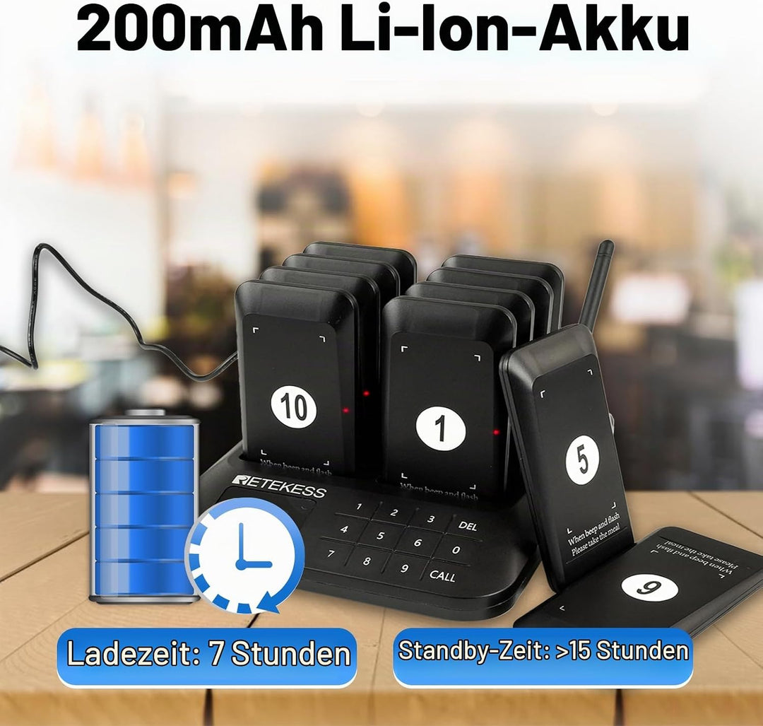 Retekess TD157 Pager Rufsystem, 400M Restaurant Pager, 2 Rufmodi, mit Vibration, Gruppenruf mit Eine