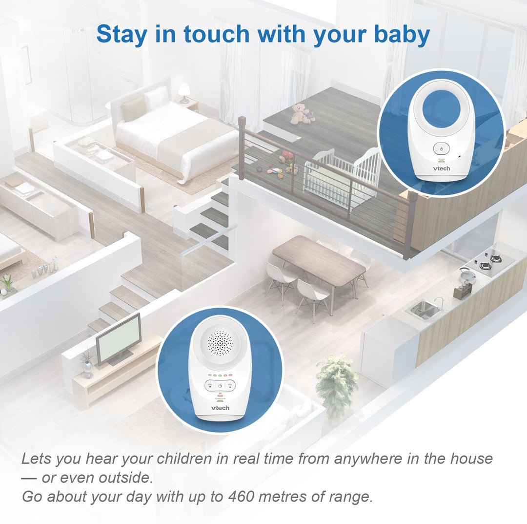 VTech Digitales Audio-Babyphon DM1111 – DECT-Technologie, Geräuschpegelanzeige, Gürtelclip u. v. m.