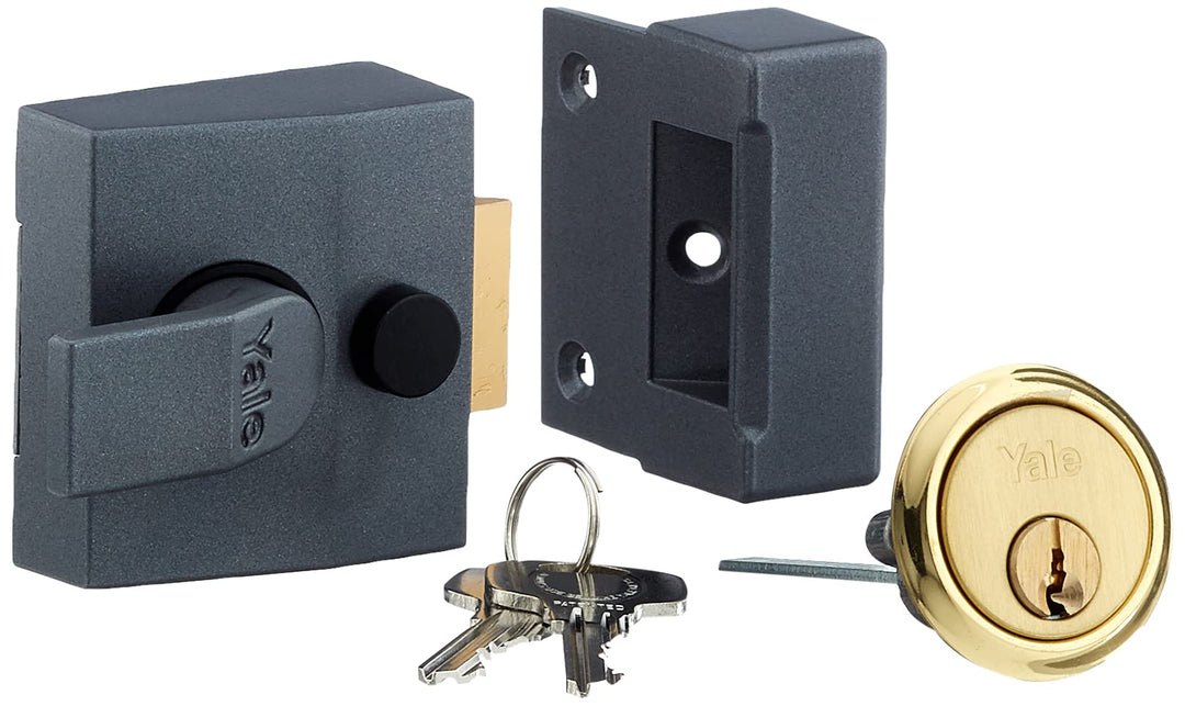 Yale P-85-DMG-PB-40 Deadlocking Nightlatch, Riegelschloss, Dunkles Metallic-Finish/Messing-Zylinder,