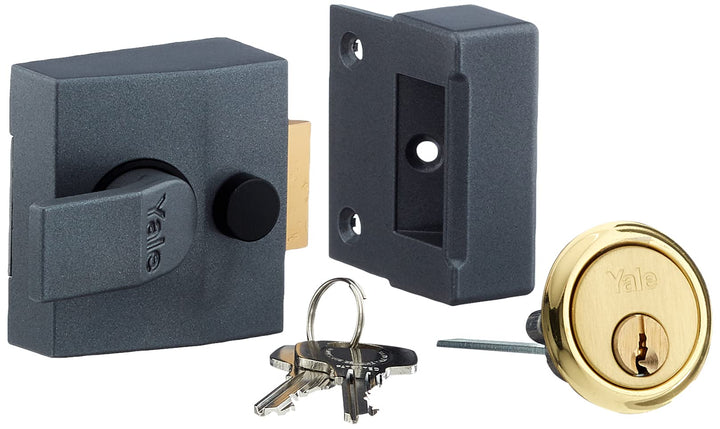 Yale P-85-DMG-PB-40 Deadlocking Nightlatch, Riegelschloss, Dunkles Metallic-Finish/Messing-Zylinder,