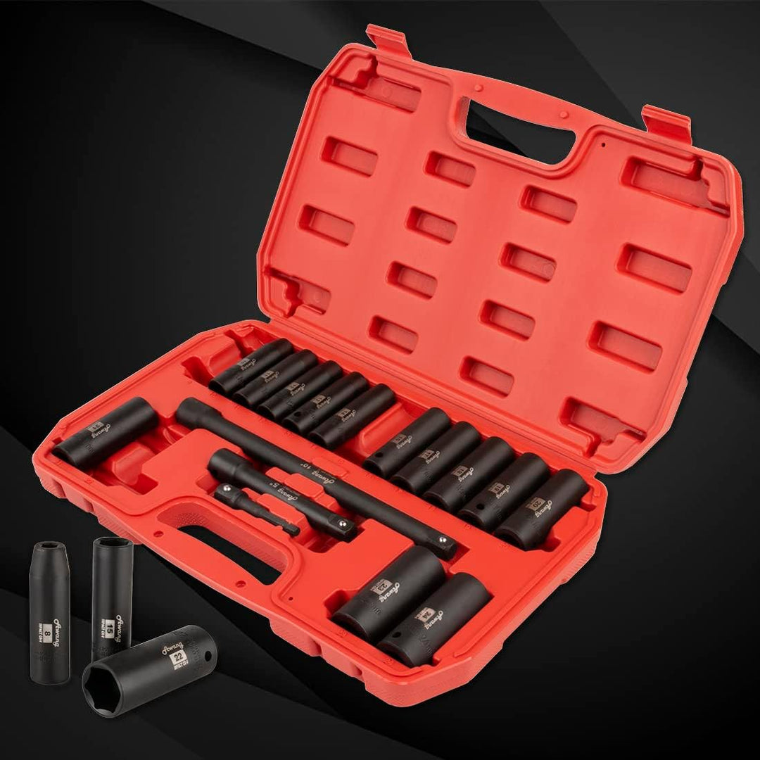 Awang Kraft Schlagschrauber-Nüsse Set 1/2" 8-24mm Schlagnuss-Satz mit 5, 10-inch Verlängerungsstange