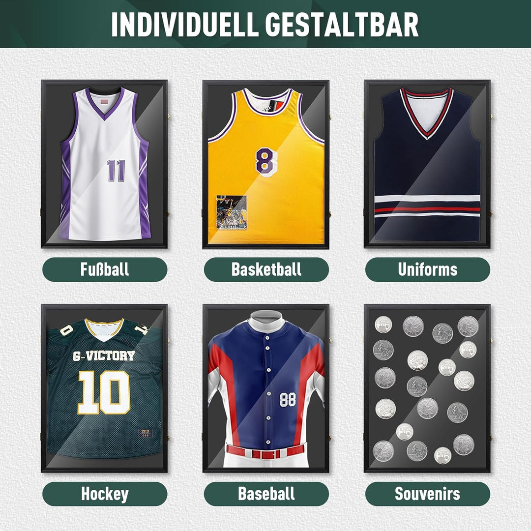 Trikotrahmen,60x80 cm Trikot Bilderrahmen,3D Gross Objektrahmen,Fussballtrikot Rahmen,Holz T-Shirt F