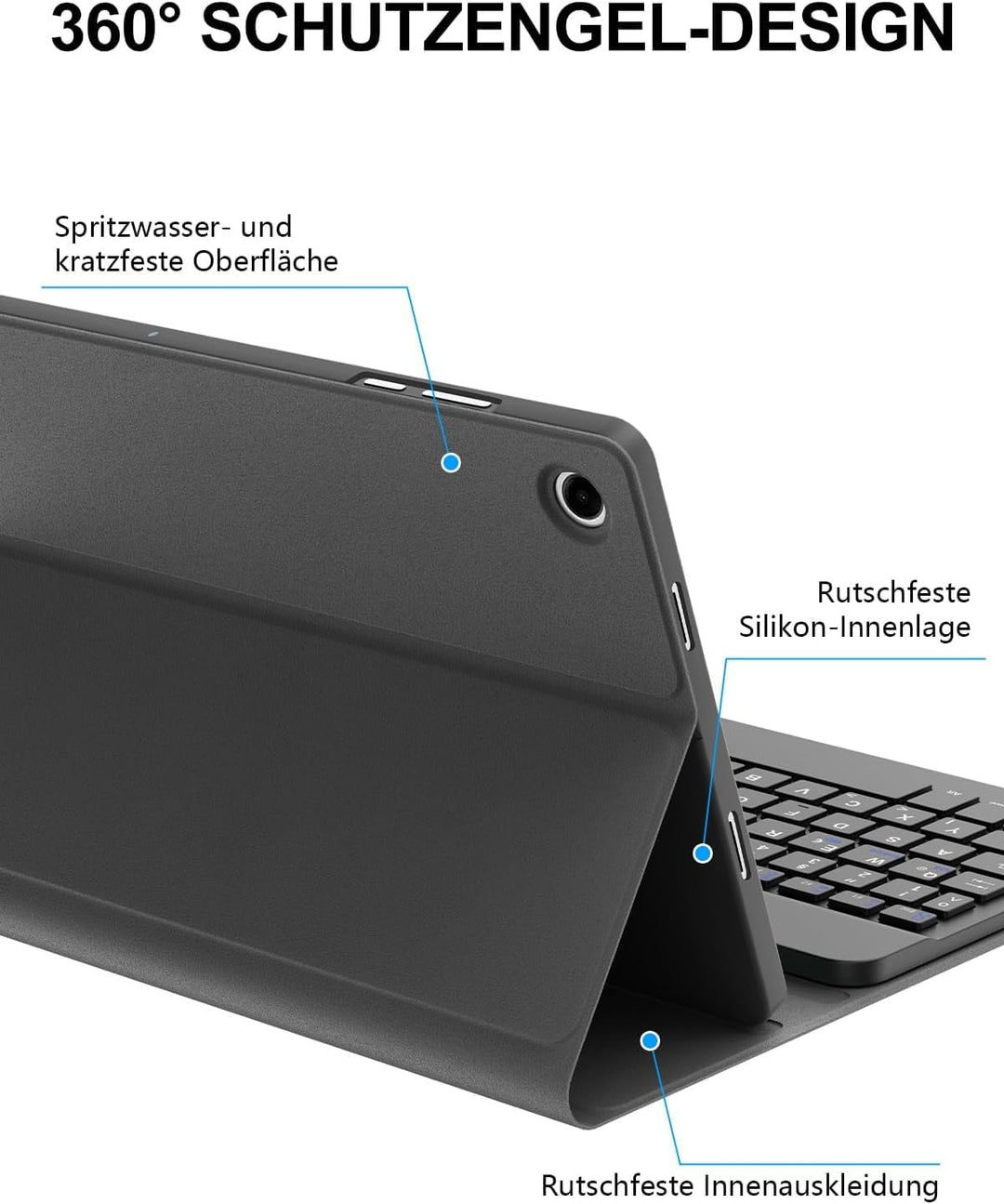 JADEMALL Für Galaxy Tab A11+ 11" SM-X230 Hülle mit Tastatur QWERTZ | 120 Tage Standby, Bluetooth, Le