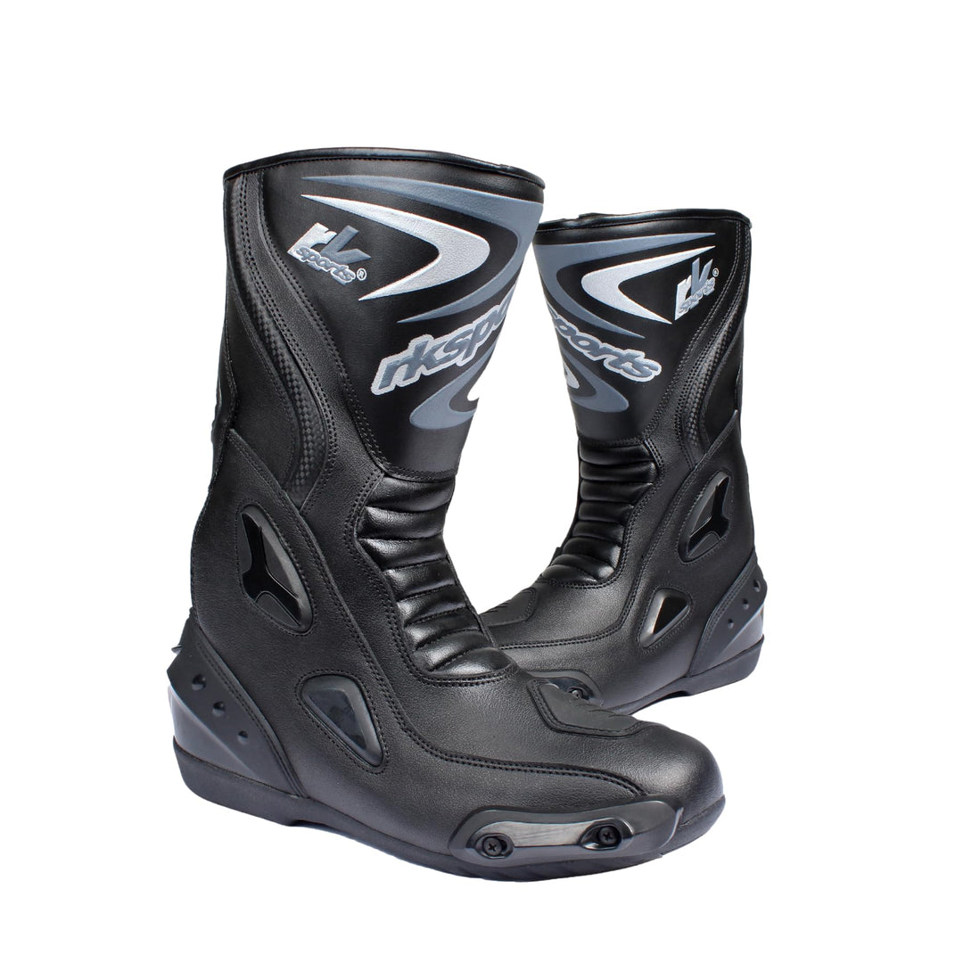 LV14 Motorradstiefel aus gepanzertem Leder, wasserdicht, Schwarz / Blau / Rot 47/48 EU Schwarz, 47/4