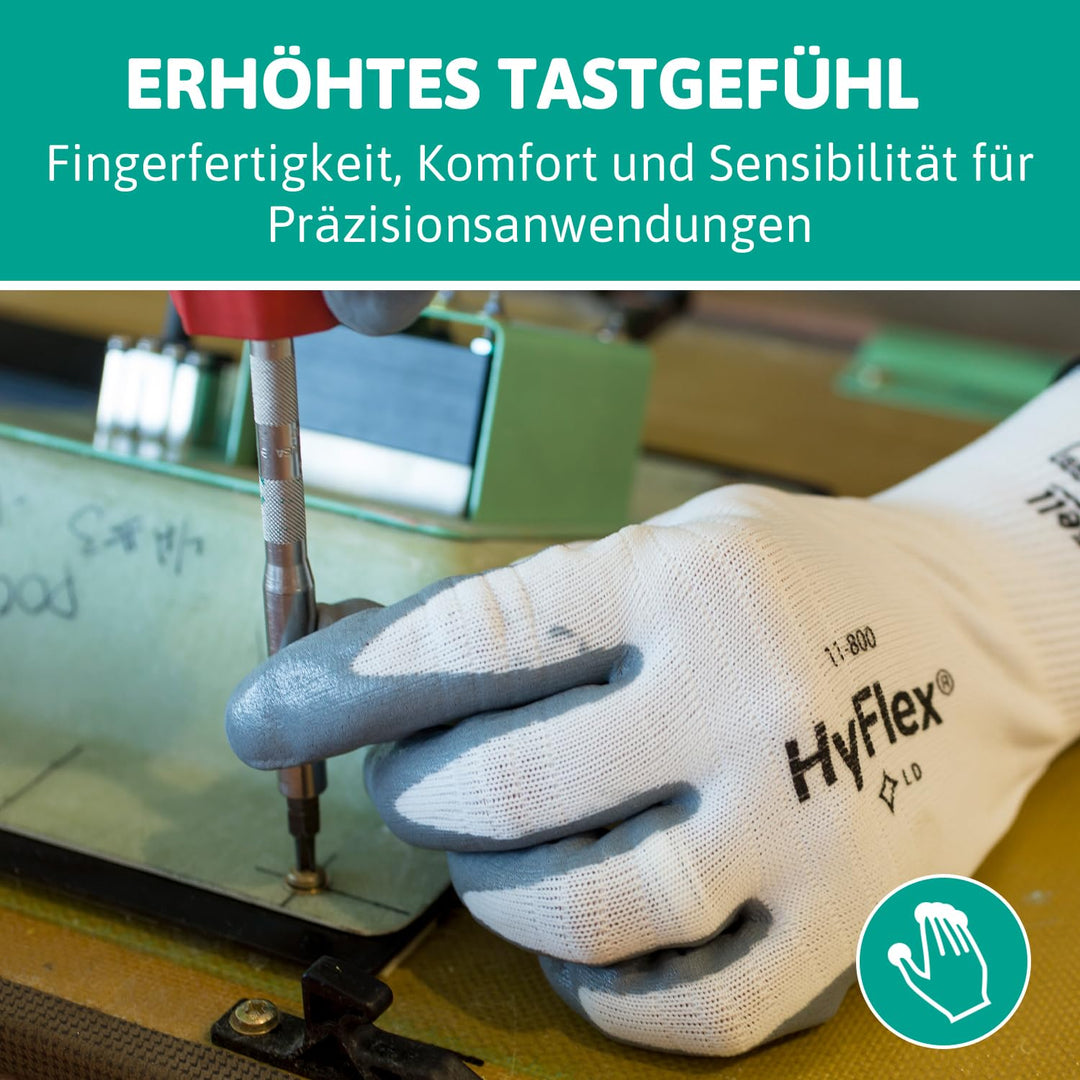 Ansell HyFlex 11-800 Professionelle Arbeitshandschuhe, Rutschfeste Nitril-Beschichtung, Industrie-Sc