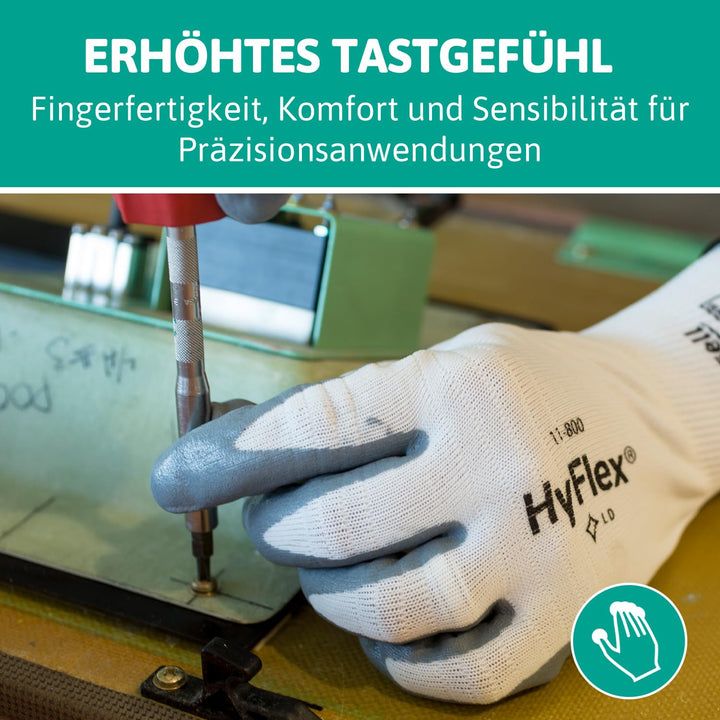 Ansell HyFlex 11-800 Professionelle Arbeitshandschuhe, Rutschfeste Nitril-Beschichtung, Industrie-Sc