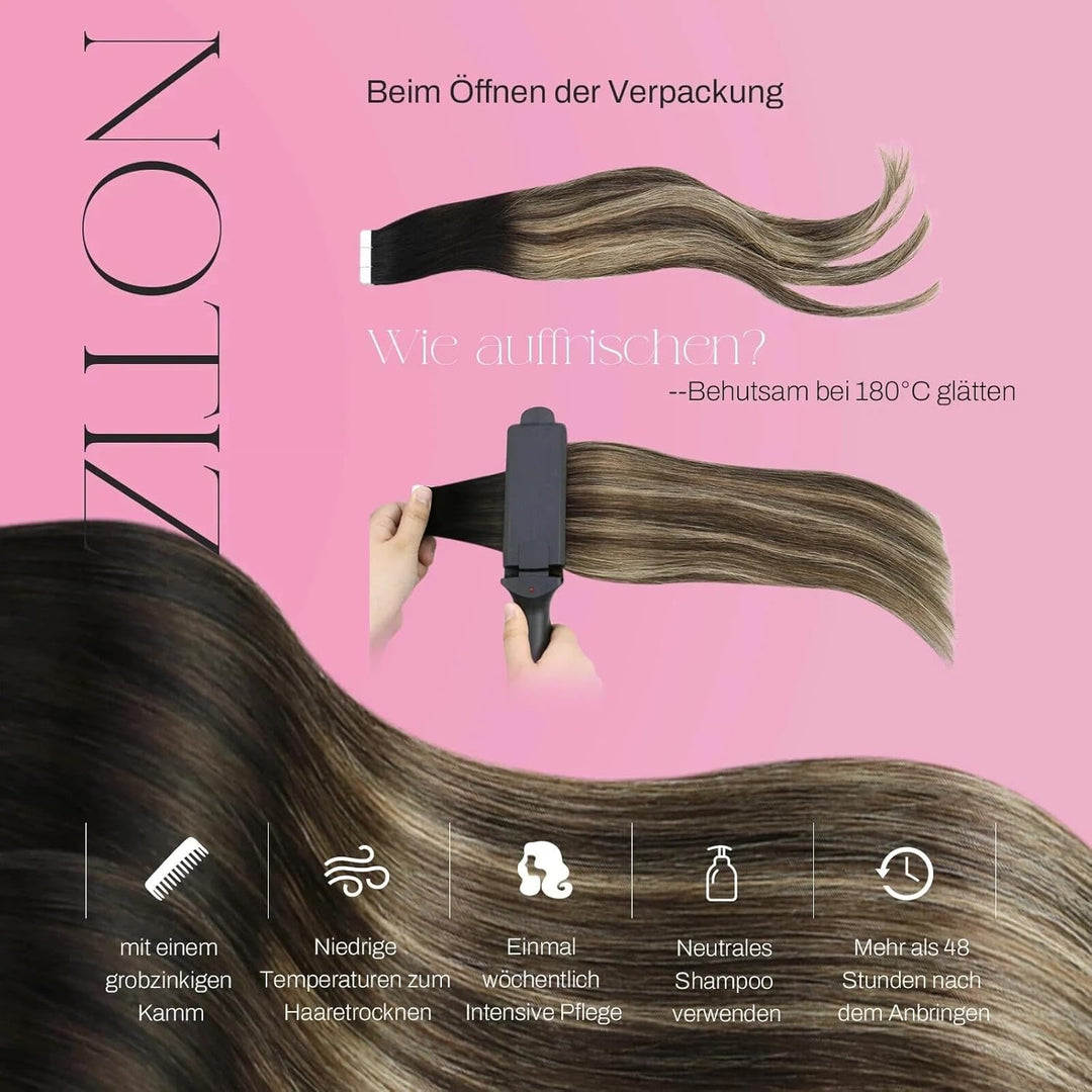 Moresoo Extensions Tape Echthaar Balayage Schwarz Remy Extensions Echthaar Tape Schwarz zu Dunkelbra