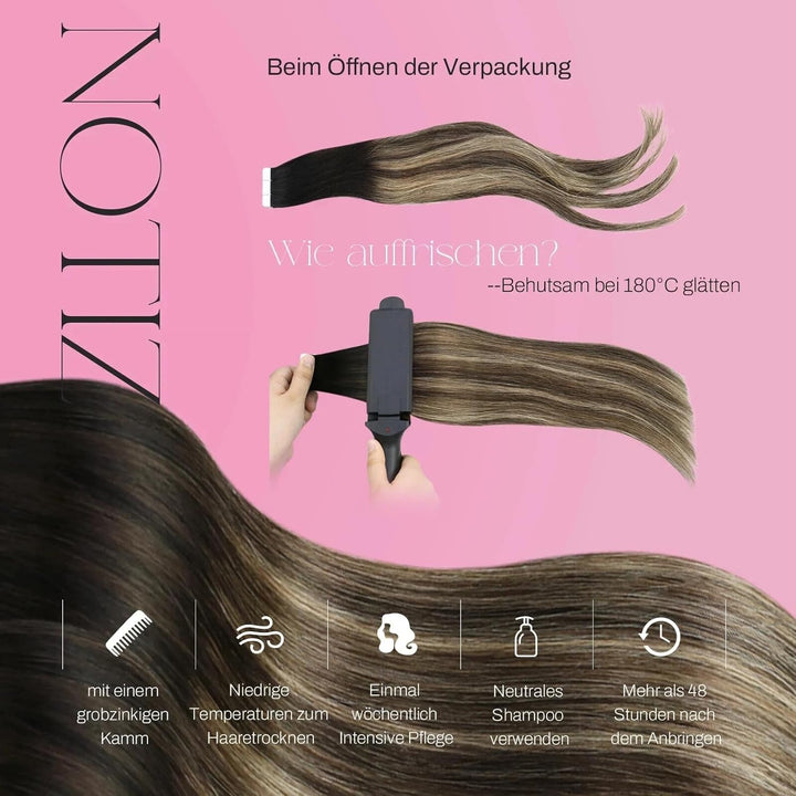 Moresoo Extensions Tape Echthaar Balayage Schwarz Remy Extensions Echthaar Tape Schwarz zu Dunkelbra