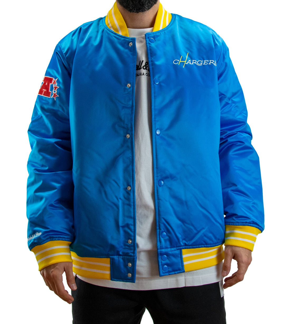 Mitchell & Ness NFL Heavyweight Satin Jacket L Los Angeles Chargers - Light Blue, L Los Angeles Char