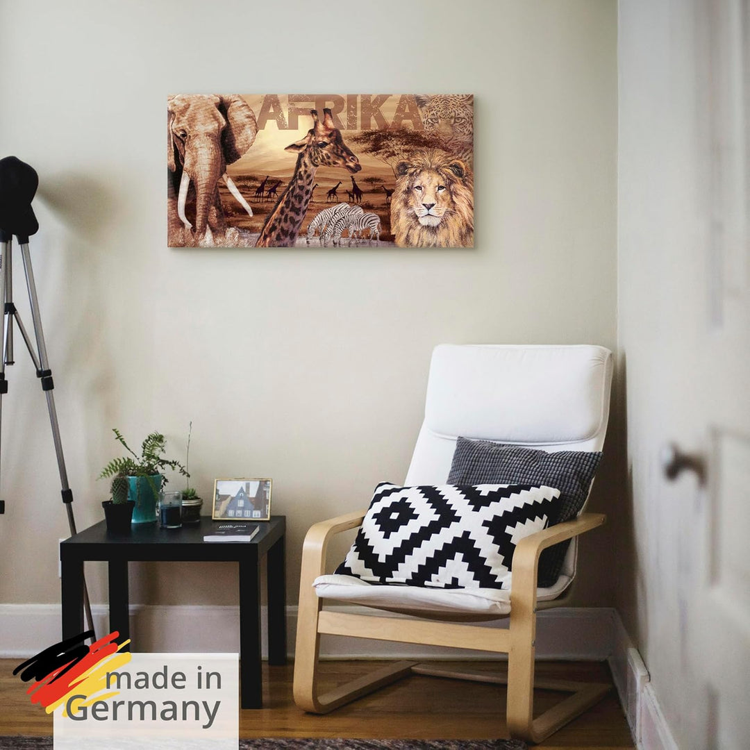 Artland Leinwandbild Wandbild Bild auf Leinwand 100x50 cm Wanddeko Afrika Tiere Safari Savanne Elefa