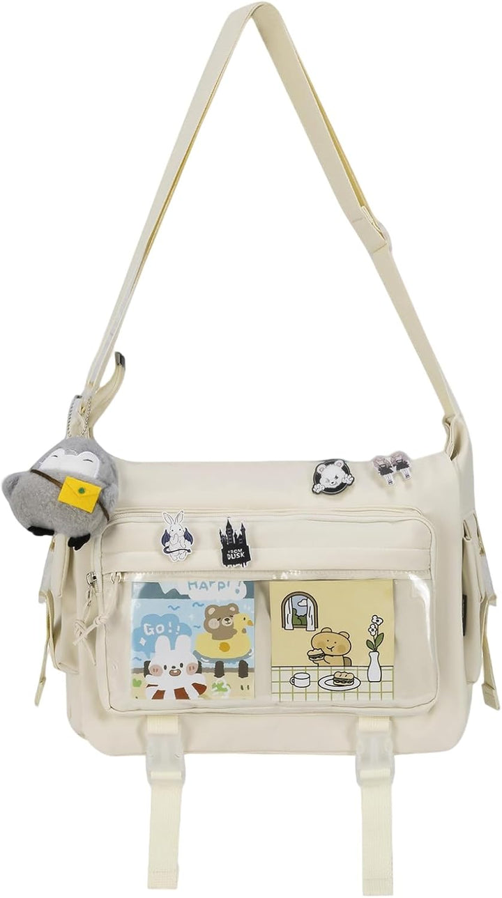 Modische Umhängetasche mit niedlichen Accessoires Casual Nylon Messenger Bag Leichte Handtasche und