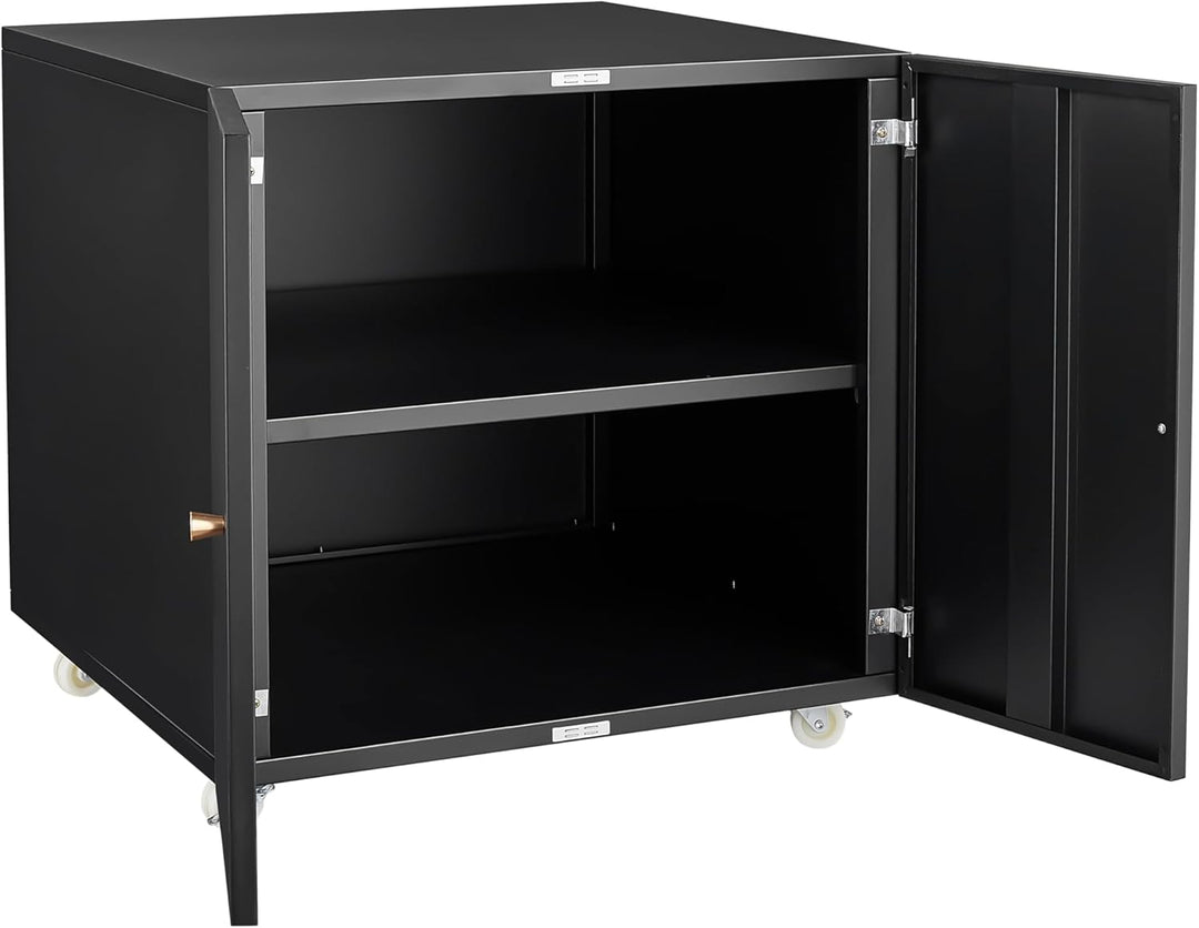 Rollcontainer Aktenschrank Büroschrank aus Metall mit 2 Türen und Verstellbare Einlegeböden, Drucker