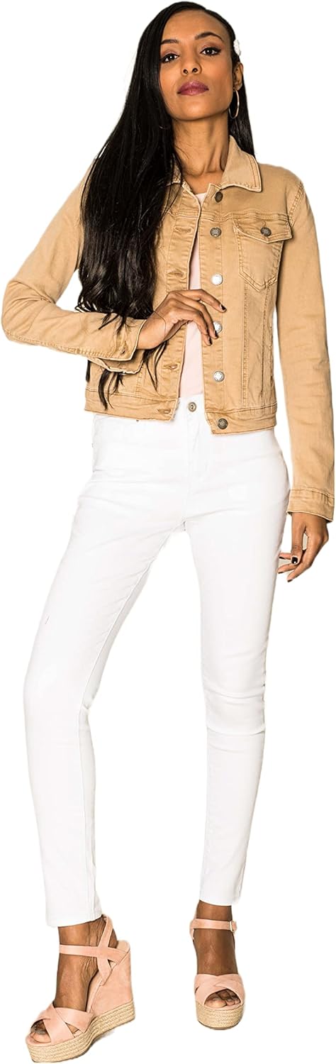 Nina Carter J212 Damen Jeansjacke Übergangsjacke Leichte Waschungseffekt Denim Casual Jacke S Beige