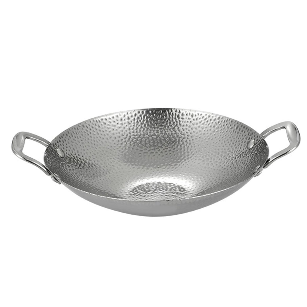 Edelstahl-Wok, 9-Zoll-Mini-Wok mit zwei Griffen, antihaftbeschichteter Wok mit rundem Boden, dicker