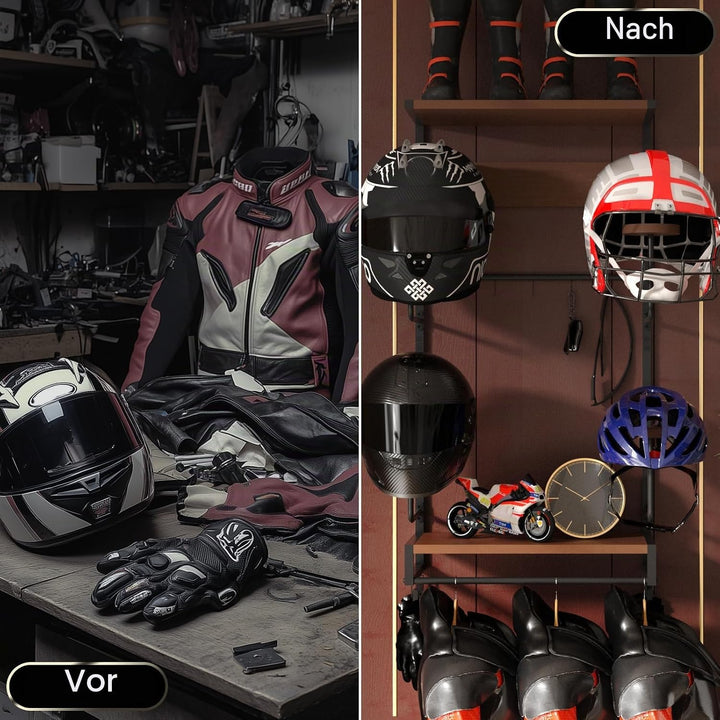 Helm Halterung Wandhalterung, Motorradhelmhalter Plattenständer Display Organizer mit 2 Holzschichtb